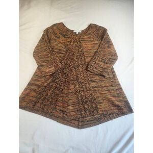 Notations Petite Womens Space Dye Cable Knit Tunic Sweater Orange Brown PL